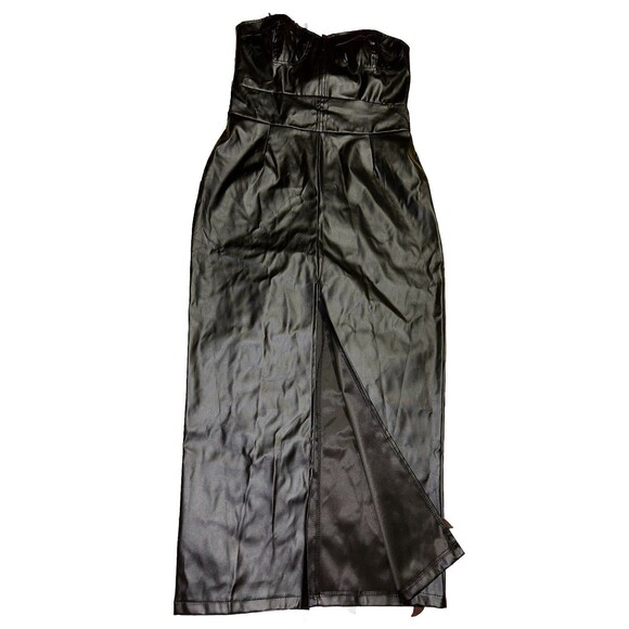 YG Collection Womens Maxi Dress Black Leather Strapless Shoulder Cut Out Sz XL - Picture 1 of 6